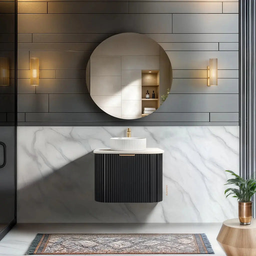 Avalon Wall Hung Vanity Single Bowl Matt Black 600mm/750mm/900mm/1200mm - FIL Kitchen Bathroom