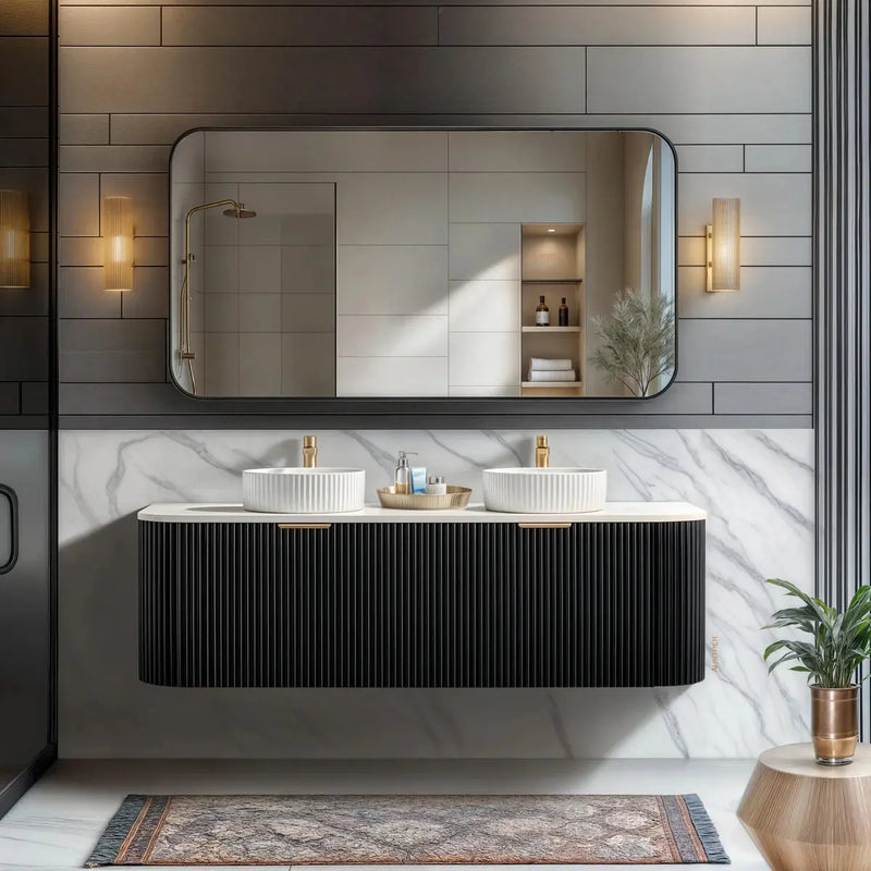 Avalon Wall Hung Vanity Matte Black Double Bowl 1500mm/1800mm - FIL Kitchen Bathroom