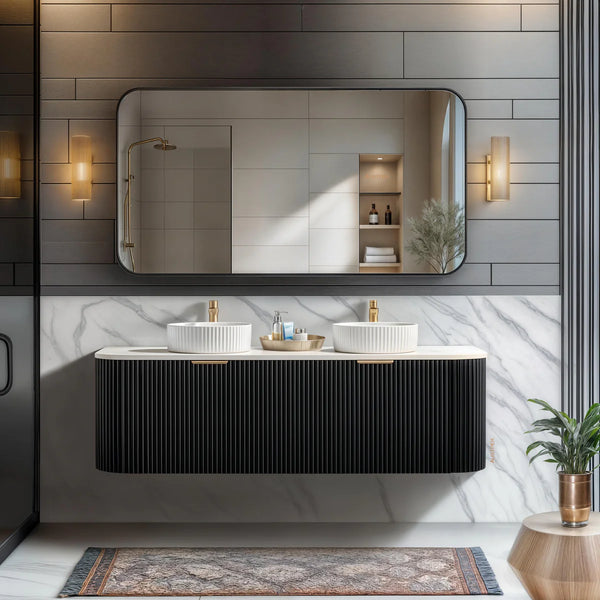 Avalon Wall Hung Vanity Matte Black Double Bowl 1500mm/1800mm