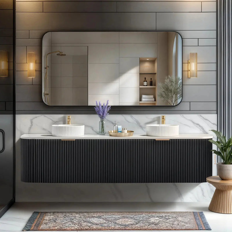 Avalon Wall Hung Vanity Matte Black Double Bowl 1500mm/1800mm - FIL Kitchen Bathroom