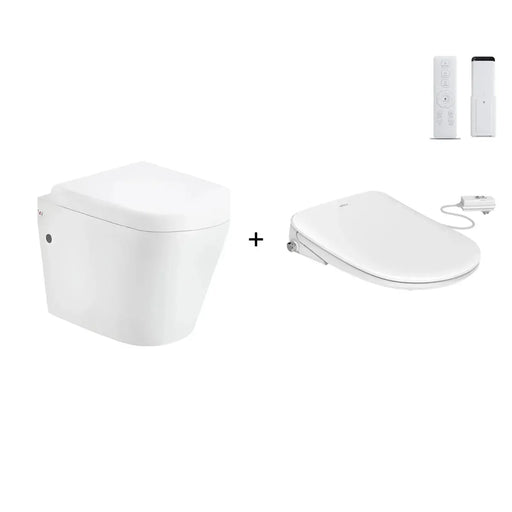 ATTICA GAIA WASHLET W/ REMOTE CONTROL AND INSPIRE ALZANO RIMLESS WALL HUNG TOILET PACKAGE D-SHAPE GLOSS WHITE - FIL Kitchen Bathroom