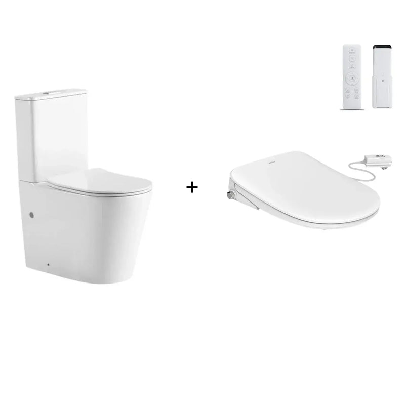 ATTICA GAIA WASHLET W/ REMOTE CONTROL AND INSPIRE RADIANT RIMLESS BTW TOILET PACKAGE D-SHAPE GLOSS WHITE - FIL Kitchen Bathroom