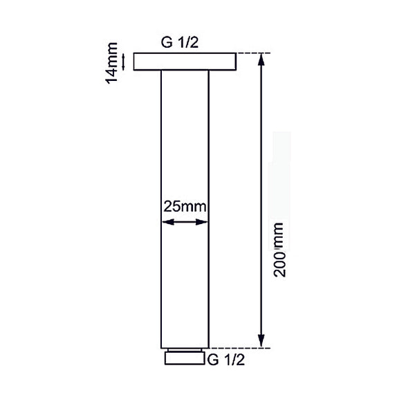 200mm Black Ceiling Shower Arm