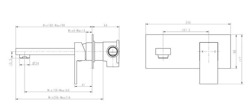 BLAZE Chrome/Black Bathtub/Basin Wall Mixer With Spout(color up)(with extension) FIL Kitchen Bathroom