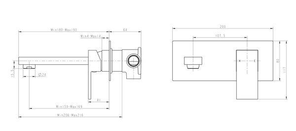 BLAZE Chrome/Black Bathtub/Basin Wall Mixer With Spout(color up)(with extension)