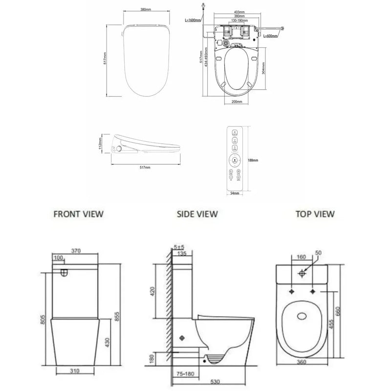 ATTICA GAIA WASHLET W/ REMOTE CONTROL AND INSPIRE RADIANT RIMLESS BTW TOILET PACKAGE D-SHAPE GLOSS WHITE - FIL Kitchen Bathroom