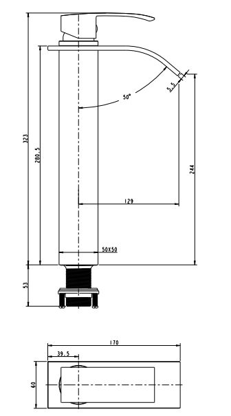 CASCADE Black Waterfall Tall Basin Mixer