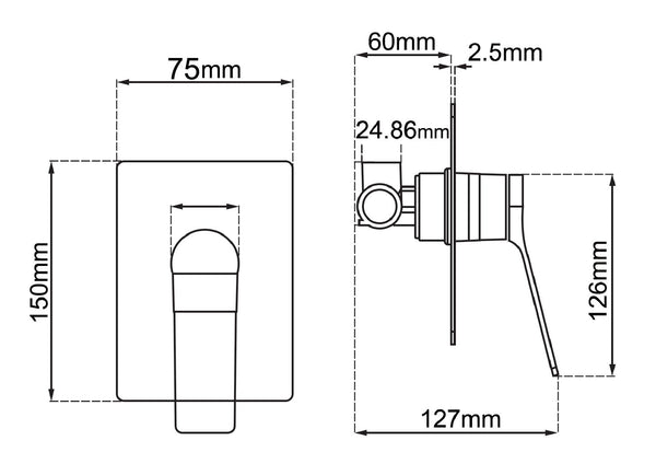 RUSHY Square Built-in Shower Mixer(Brass) Chrome and Colours