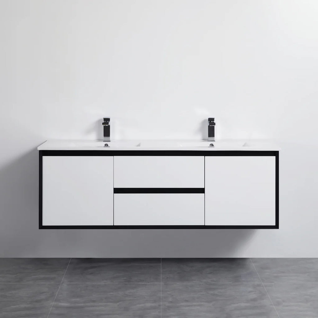 MATTE WHITE AND MATTE BLACK PVC WALL HUNG VANITY 600/750/900/1200/1500mm