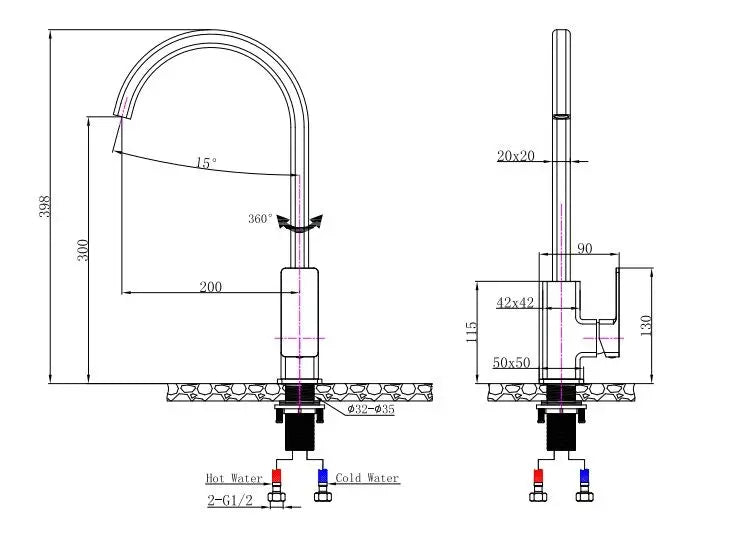 IVANO Series Chrome/Black Kitchen Mixer FIL Kitchen Bathroom