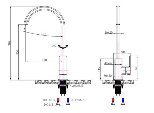 IVANO Series Chrome/Black Kitchen Mixer FIL Kitchen Bathroom