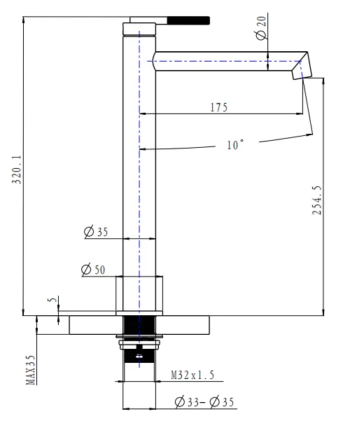 AQUA PERLA  CADDENCE Series Tall Basin Mixer FIL Kitchen Bathroom