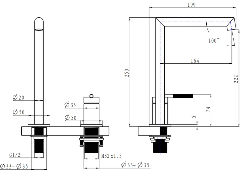 CADDENCE Series Split Type Basin Mixer FIL Kitchen Bathroom