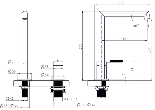 CADDENCE Series Split Type Basin Mixer FIL Kitchen Bathroom