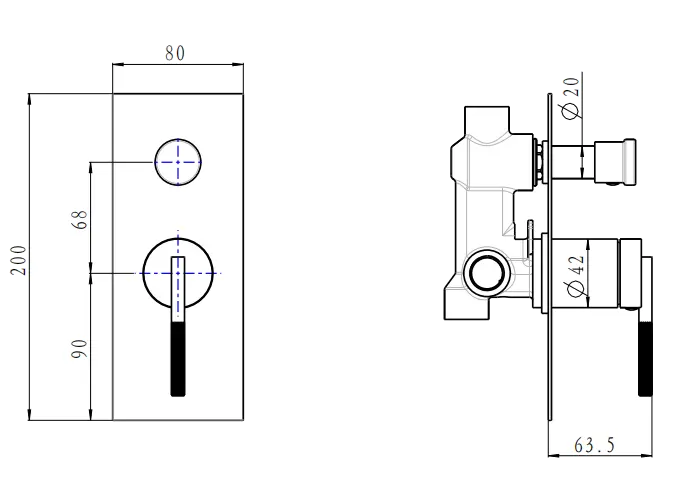 CADDENCE Series Wall Mixer with Diverter FIL Kitchen Bathroom