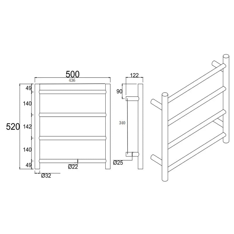 Light Brushed Brass Heated Towel Rack 4 Bars Aquaperla