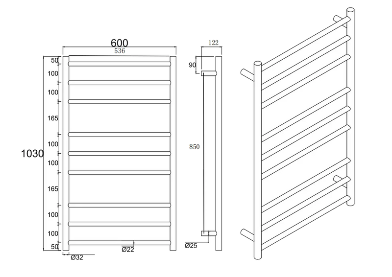 Round Matte Black Electric Heated Towel Rack 9 Bars FIL Kitchen Bathroom