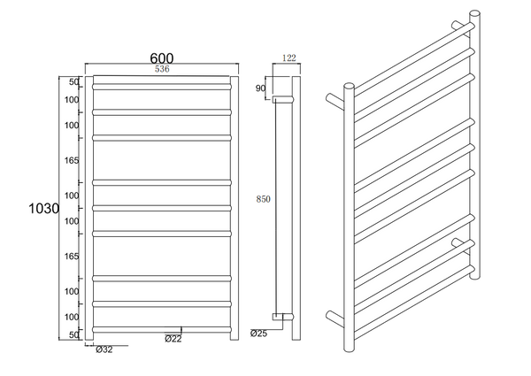 Round Matte Black Electric Heated Towel Rack 9 Bars