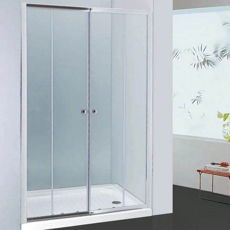 SEMI-FRAMELESS DOUBLE HORIZONTAL SLIDING DOOR SHOWER SCREEN CHROME - FIL Kitchen Bathroom