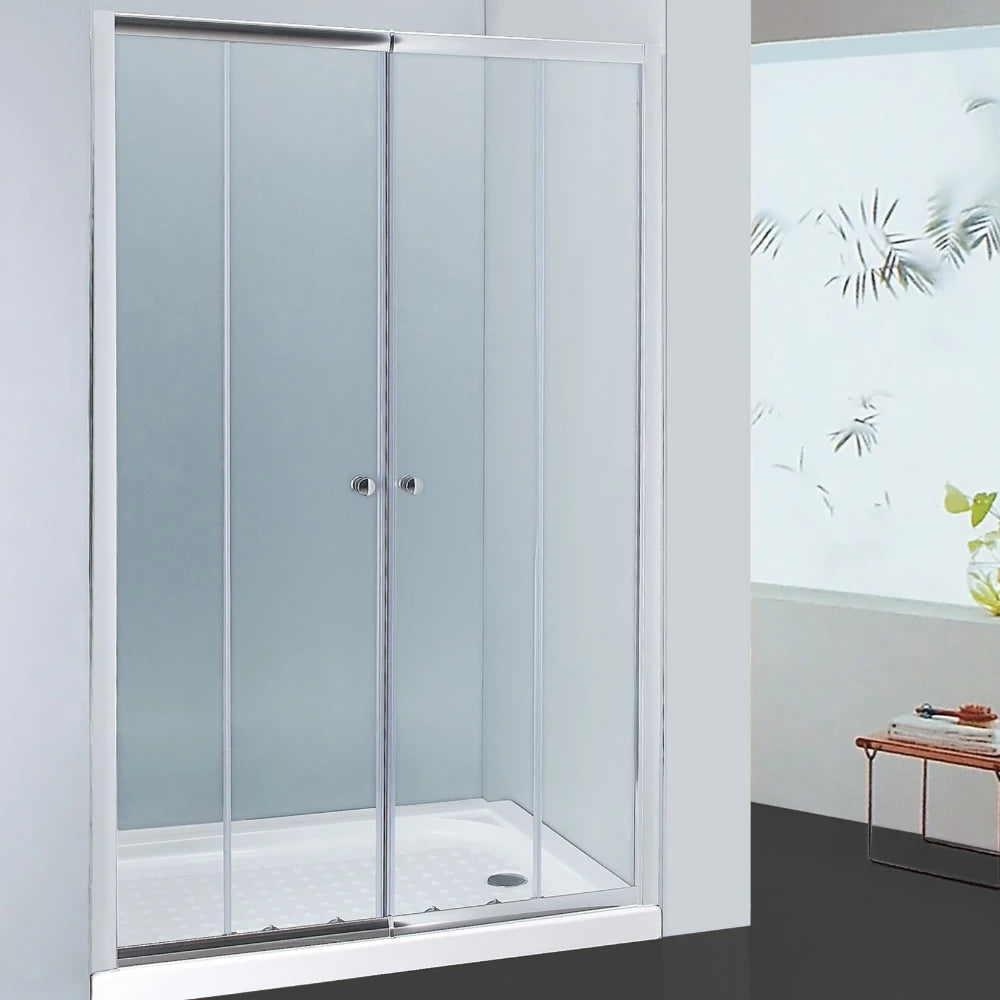 SEMI-FRAMELESS DOUBLE HORIZONTAL SLIDING DOOR SHOWER SCREEN CHROME
