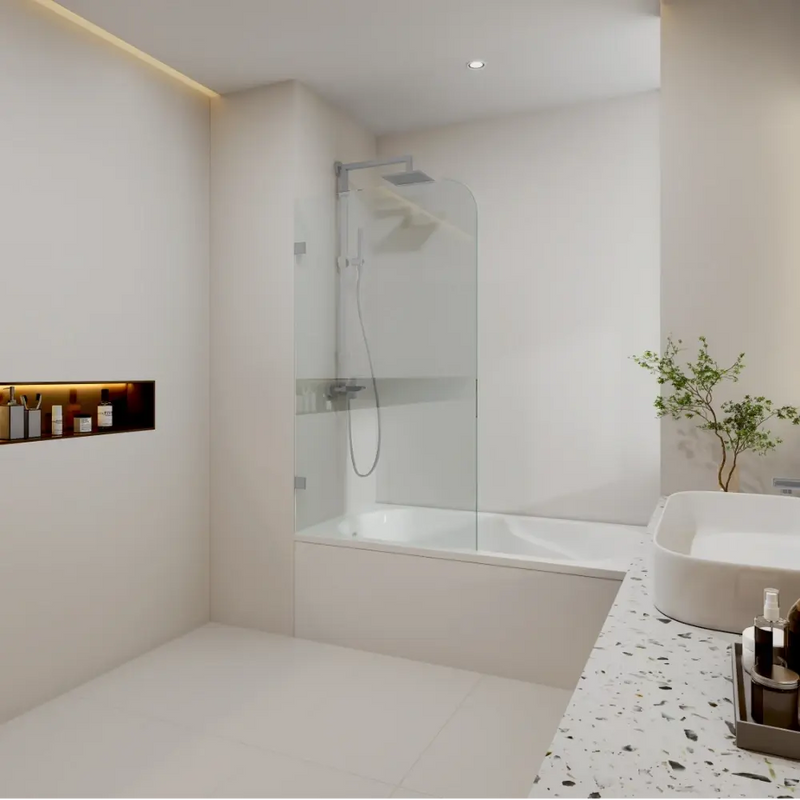 Covey Frameless Fixed Bathtub Curved Corner Shower Screens (900mm) COVEY