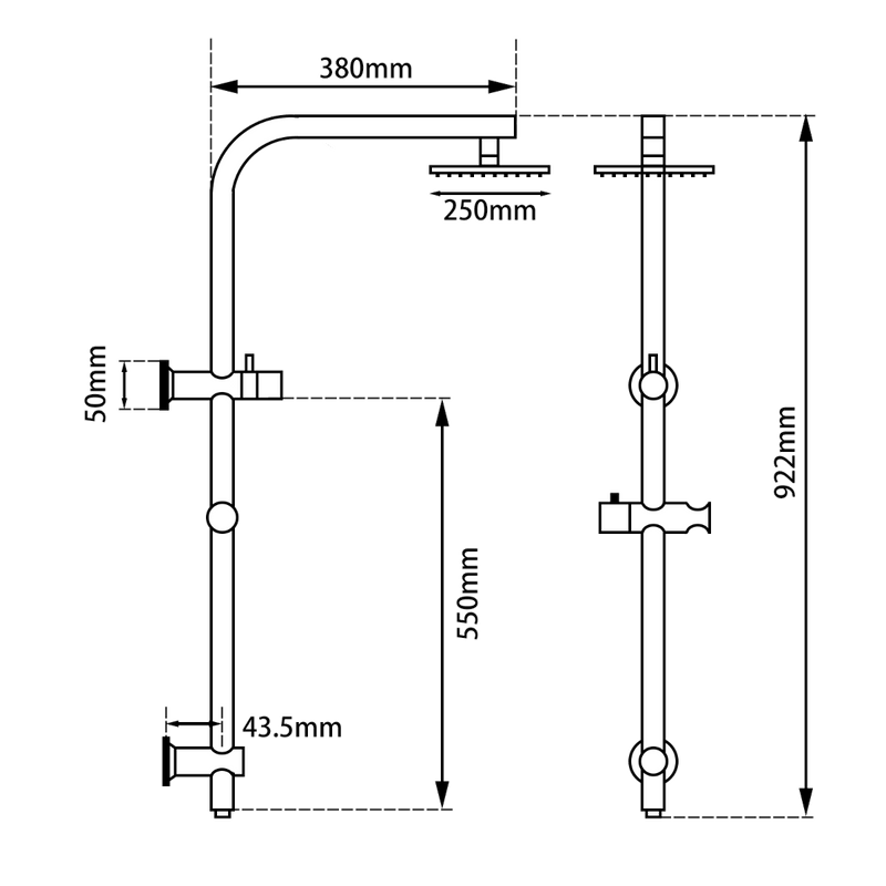 10'' Round Shower Station Top Water Inlet(Right Angle) - FIL Kitchen Bathroom