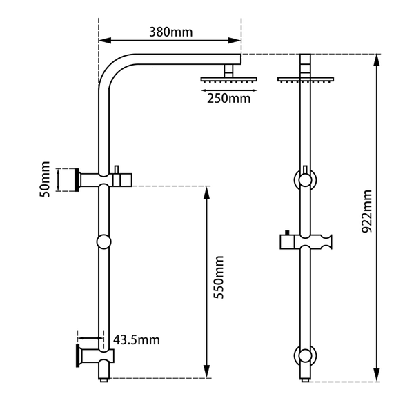 10'' Round Shower Station Top Water Inlet(Right Angle) - FIL Kitchen Bathroom