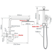10" Square Black Shower Station Top Water Inlet - FIL Kitchen Bathroom