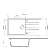 1000 x 500 x 220mm Carysil Black/White/Grey Single Bowl With Drainer Board Granite Kitchen Sink Top/Flush/Under Mount - FIL Kitchen Bathroom