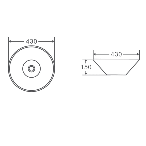 Spin 43B Above Counter Round Basin 430 x 430 x 150mm