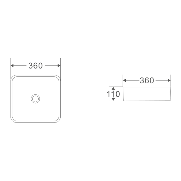 SQ 36 Above Counter Square Basin 360 x 360 x 110mm