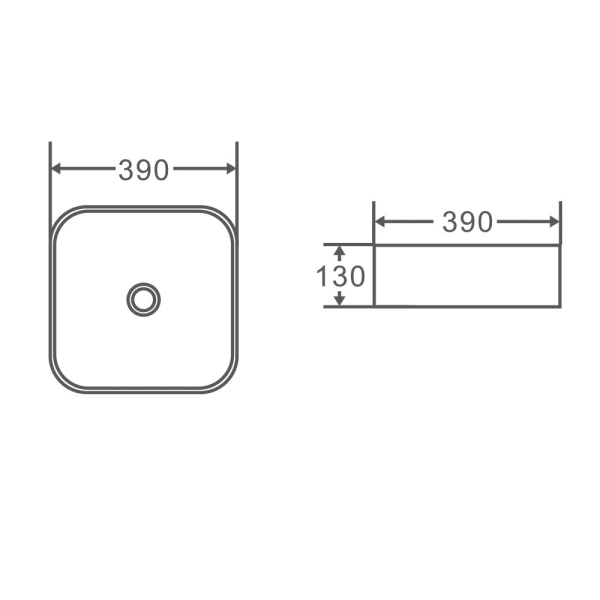 SQ 39 Above Counter Round Corner Square Basin 390 x 390 x 130mm