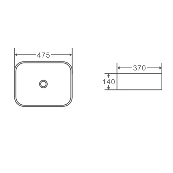 Qtro 48 Above Counter Rectangular Basin  475 x 370 x 140mm