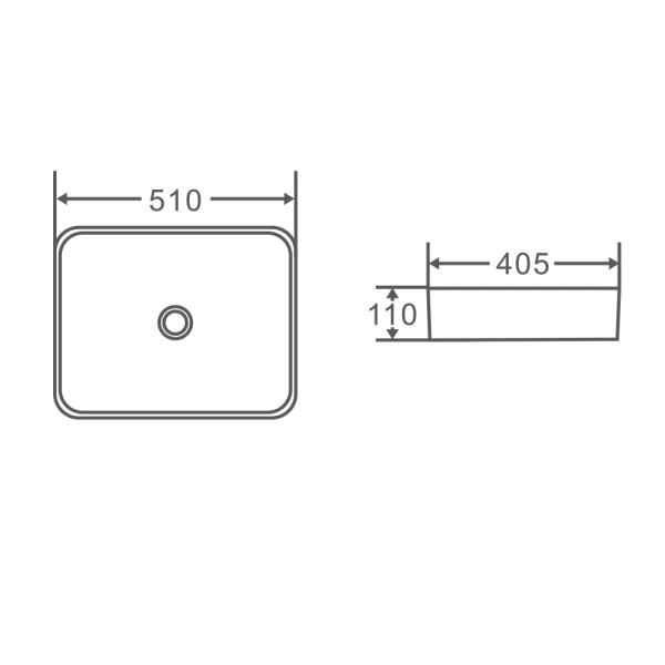 Qtro 51 Above Counter Rectangular Basin 510 x 405 x 110mm