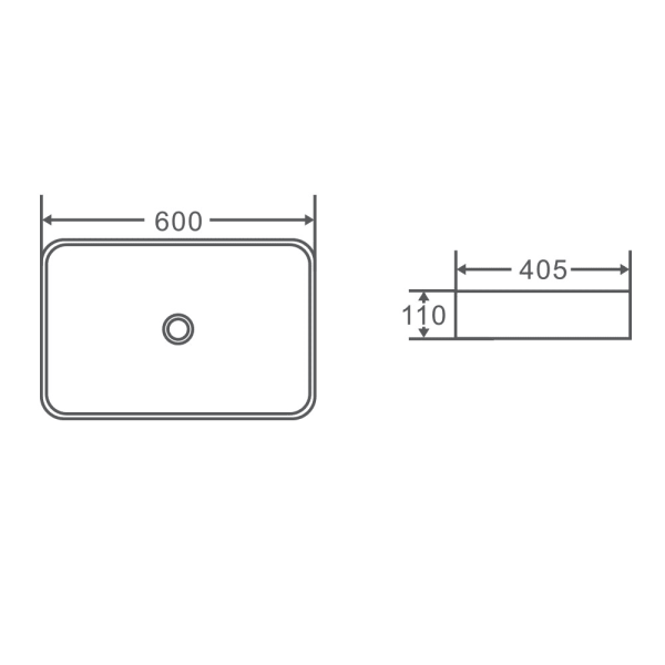 Qtro 60 Above Counter Rectangular Basin 600 x 405 x 110mm