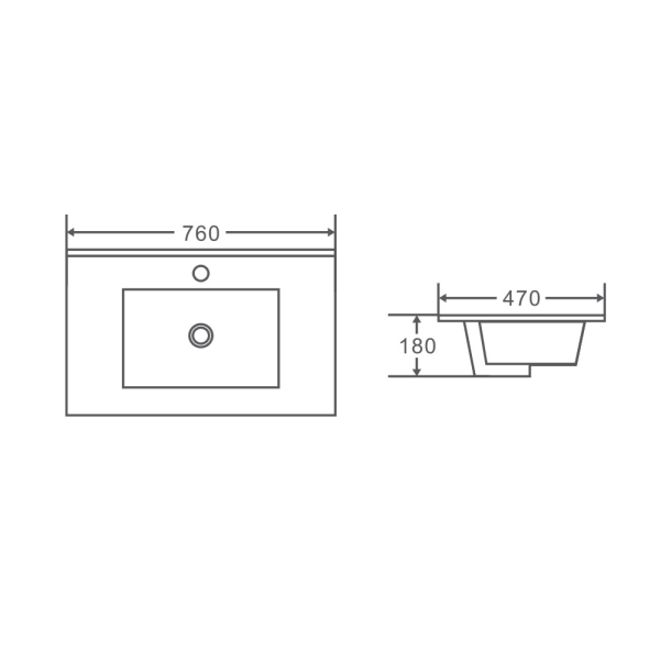 750x 470 x 180mm Ceramic Vanity Top