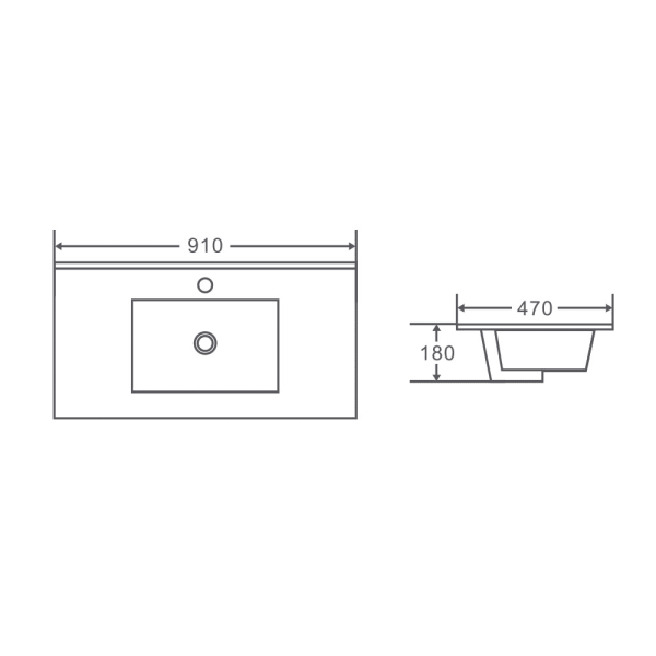 900mm Ceramic Vanity Top with Slim Option