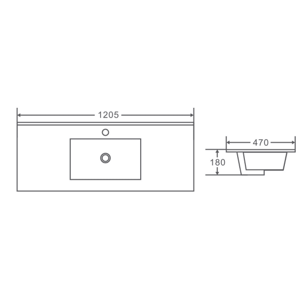 1200mm 1205 x 470 x 180mm Single Bowl/Double Bowl Ceramic Vanity Top