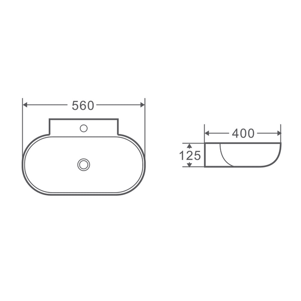 Vento 56M Wall-Hung Basin  560 x 400 x 125mm