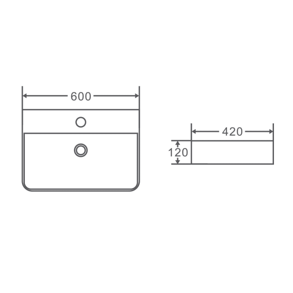 Vento 60M Wall-Hung Basin  600 x 420 x 120mm