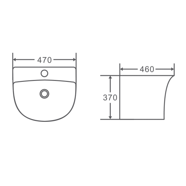 Zento 47S Semi-Pedestal Wall-Hung Basin 470 x 460 x 370mm