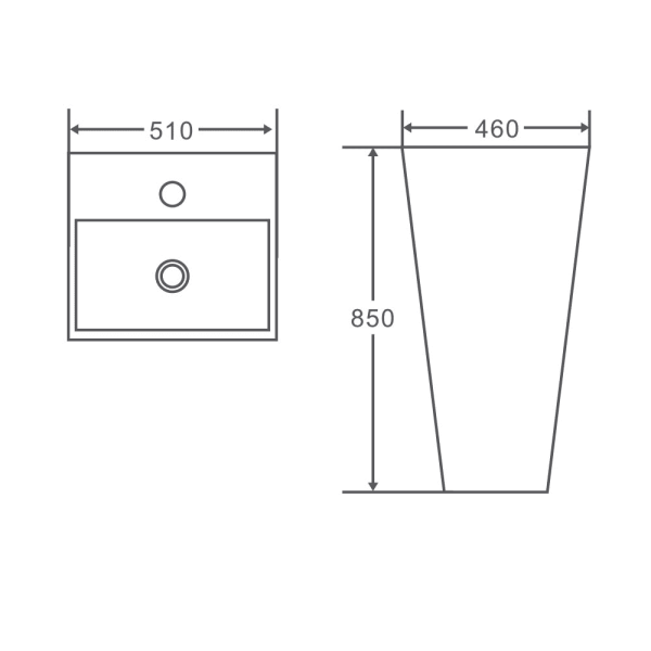 Zento 51 Freestanding Rectangular Pedestal Basin 850 x 460 x 510 mm