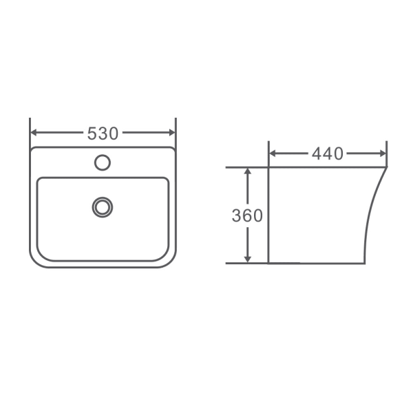 Zento 53S Semi-Pedestal Wall Hung Basin 530x440x360mm