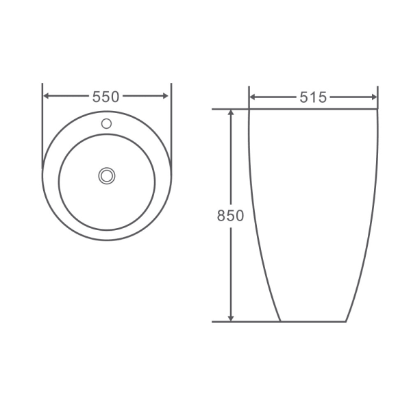 Zento 55 Freestanding Ovular Pedestal Basin 550 x 515 x 850 mm