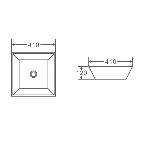 SQ 41 Above Counter Square Basin 410 x 410 x 120mm