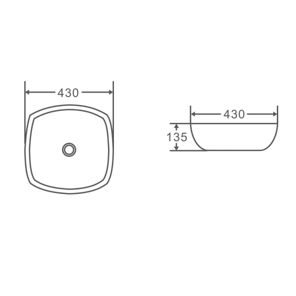 SQ 43 Above Counter Square Basin 430 x 430 x 135mm