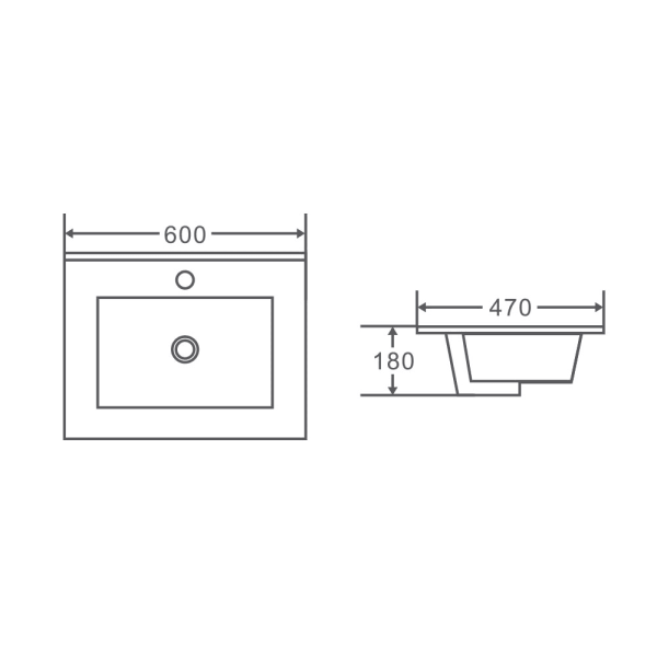 600mm Ceramic Vanity Top with Slim Option