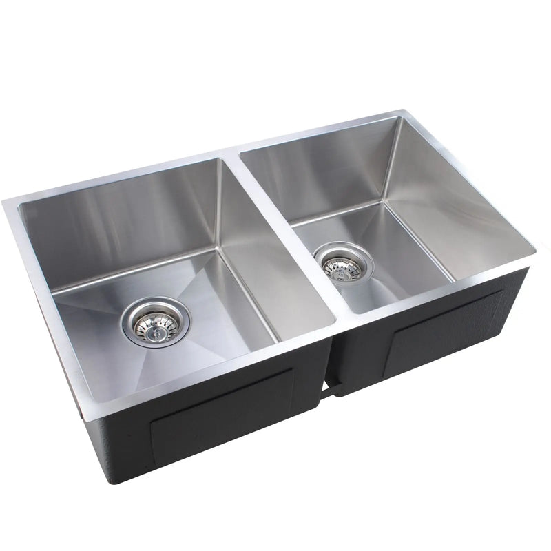 1.2mm 770x450x215mm Handmade Double Bowls Top/Undermount Kitchen/Laundry Sink - FIL Kitchen Bathroom