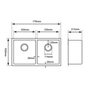 1.2mm 770x450x215mm Handmade Double Bowls Top/Undermount Kitchen/Laundry Sink - FIL Kitchen Bathroom