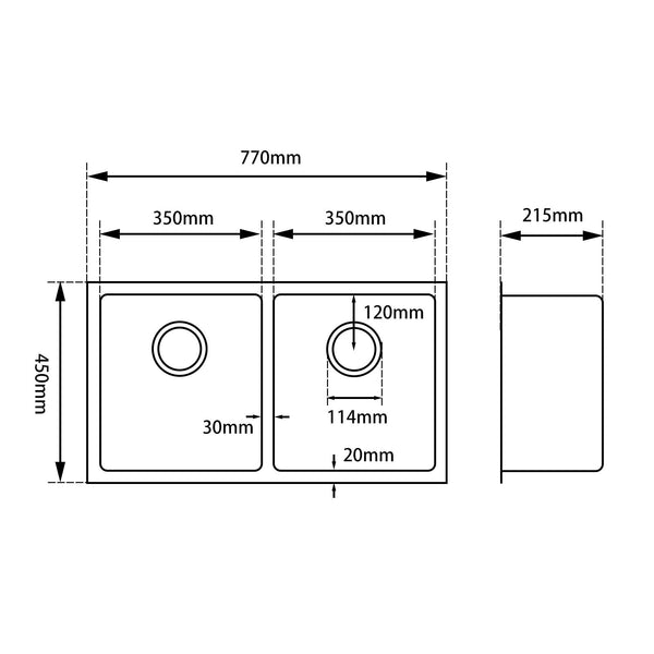 1.2mm 770x450x215mm Handmade Double Bowls Top/Undermount Kitchen/Laundry Sink - FIL Kitchen Bathroom